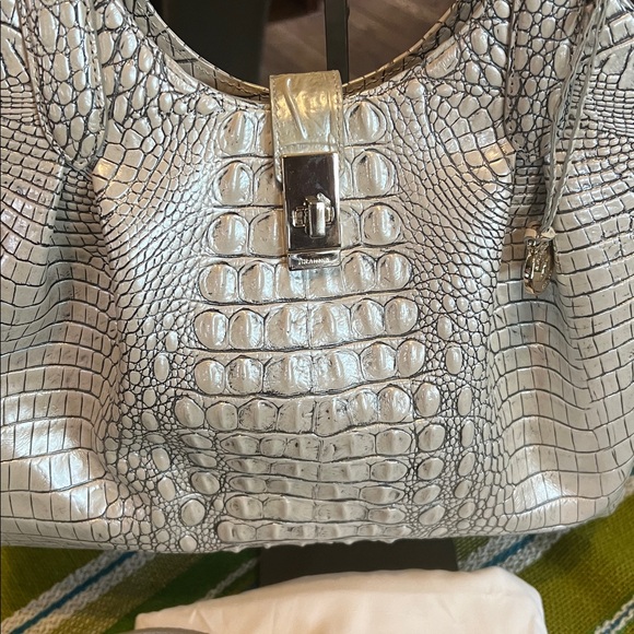 Brahmin White Croc-Embossed Shoulder Bag with Double Handles - Picture 3 of 5